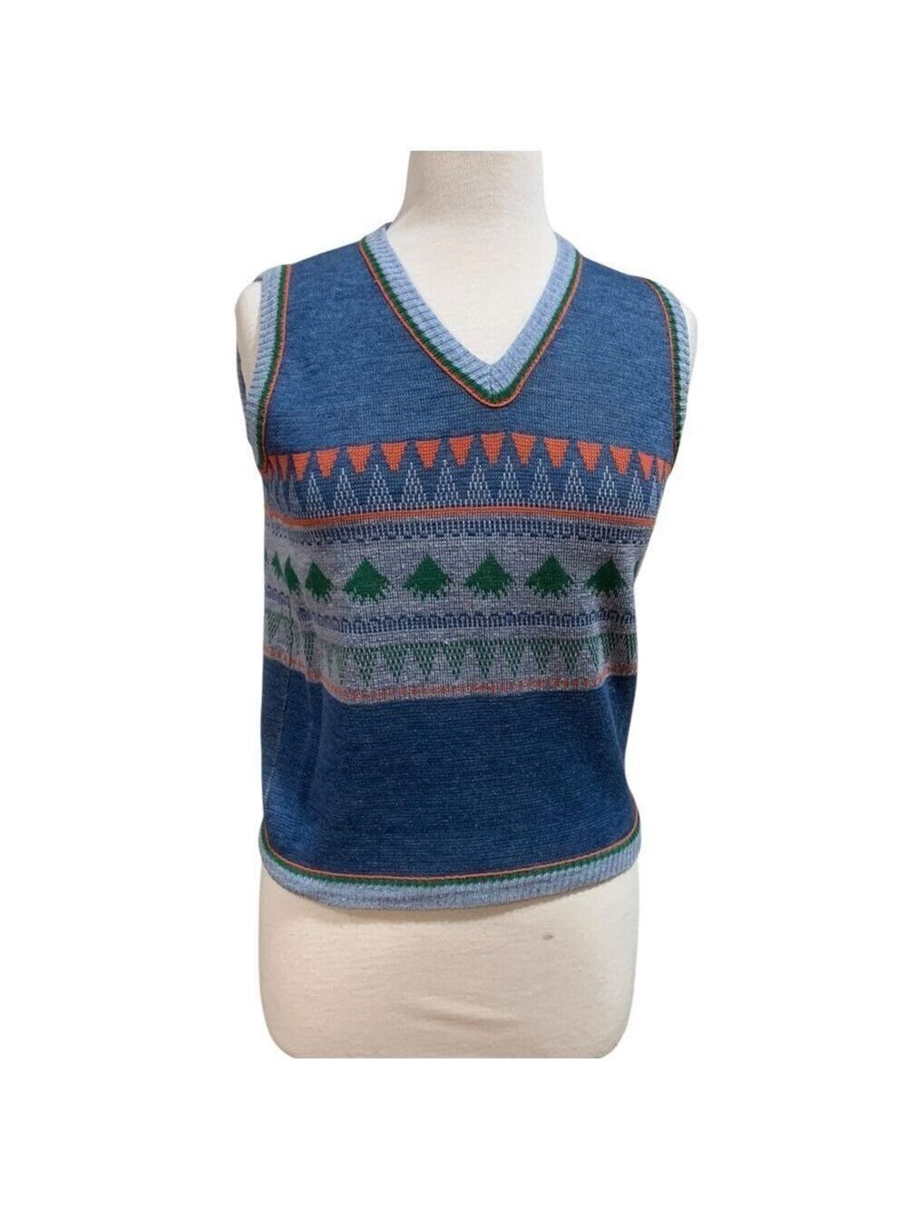 Vntg 70’s Blue Patterned Sweater Vest sz S